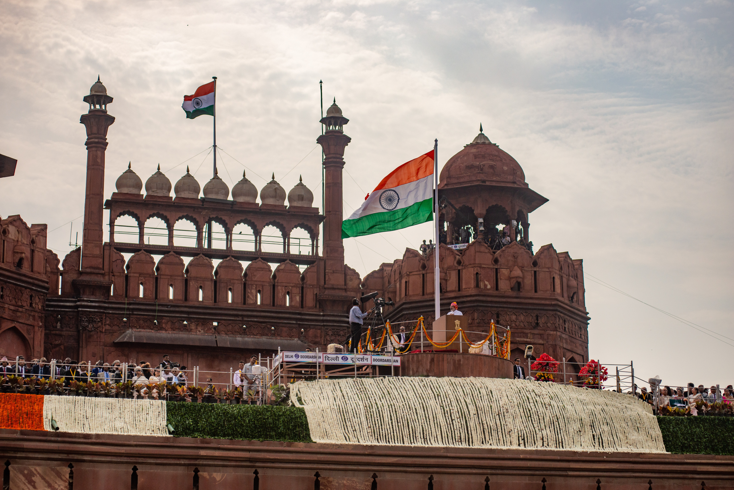 New Delhi, India-Aug 15 2018: Prime Minister Narendra Modi delivers a speech to the nation during a Independence Day celebration