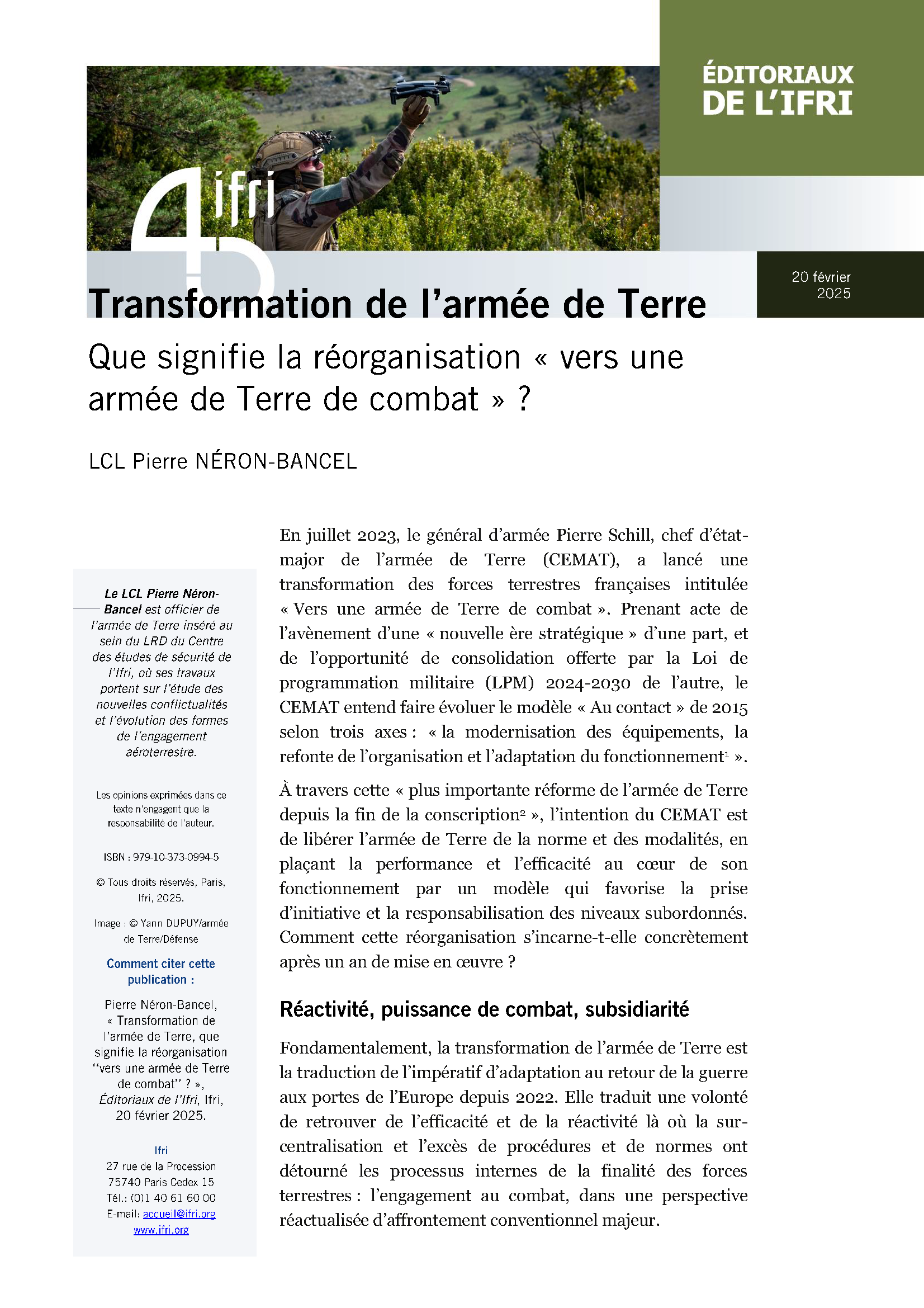 Edito Transformation de l’armée de Terre