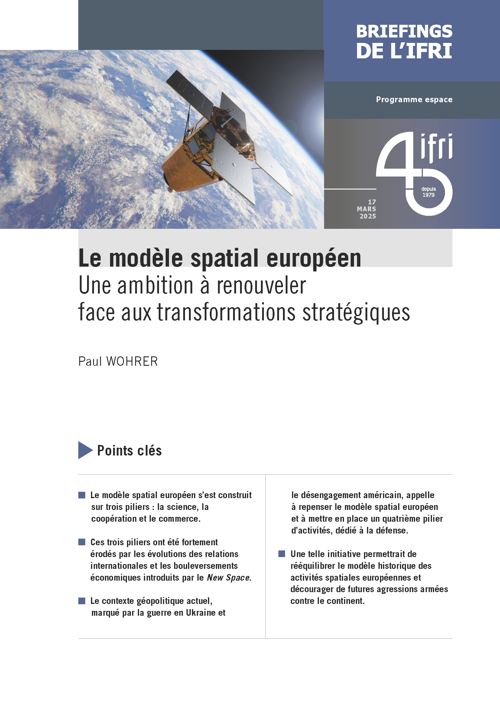 Couverture briefing P. Wohrer sur le modèle spatial européen