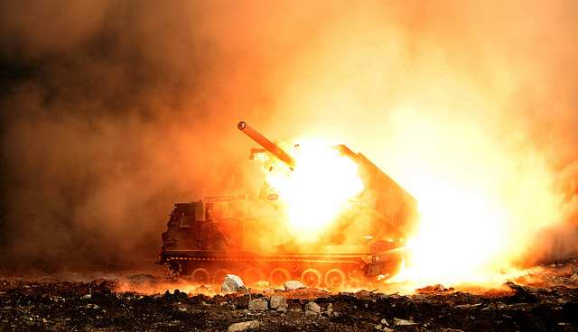 Multi Launch Rocket System combat firing practice.