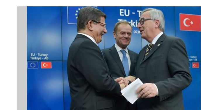 Ahmet Davutoğlu, Donald Tusk, Jean-Claude Juncker, 7/03/2016