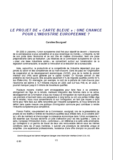 Le projet de "carte bleue": une chance pour l'industrie européenne?