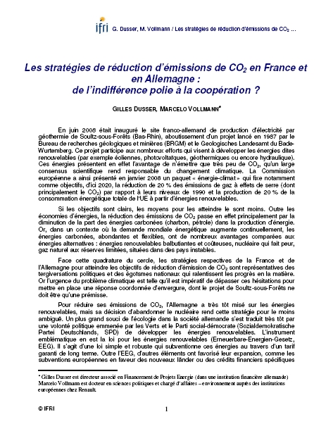 Les Stratégies de réduction d'émissions de COÂ² en France et en Allemagne : de l'indifférence polie à la coopération ?