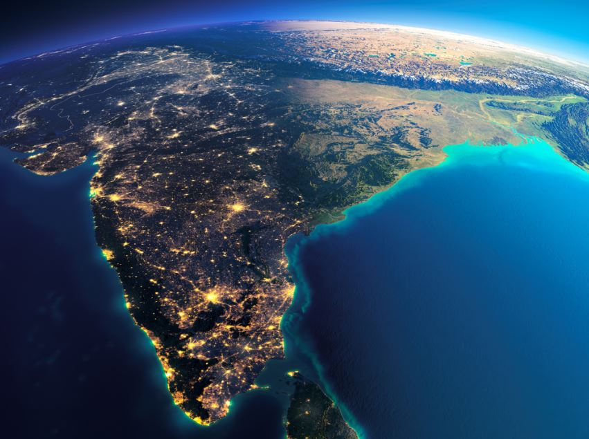 India and Sri Lanka with precise detailed relief and city lights. Elements furnished by NASA - Anton Balazh