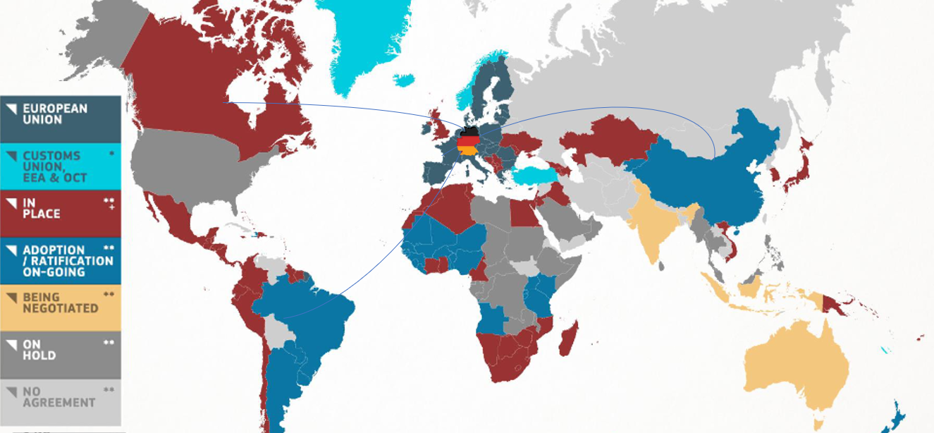 "Map of EU Trade Agreements", Europäische Kommission, 1. Februar 2023