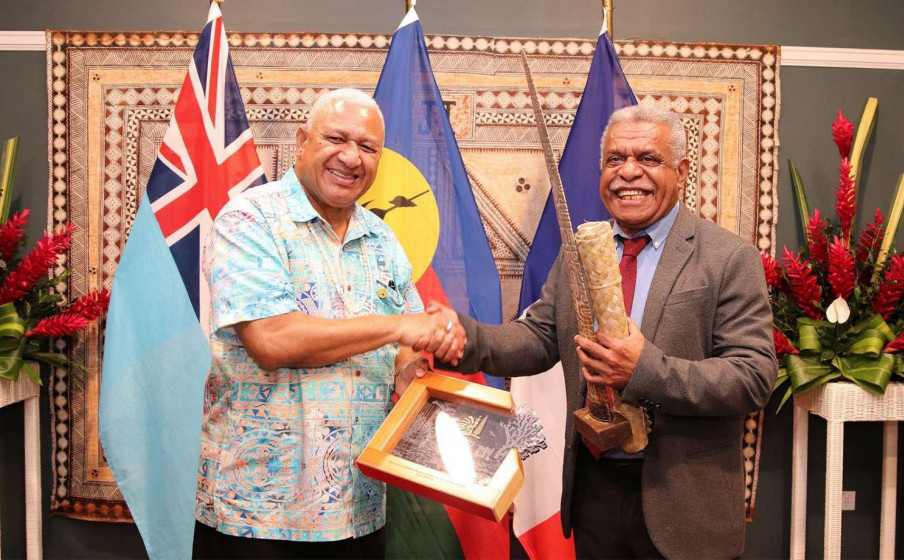 Le Président de Nouvelle Calédonie Louis Mapou et le Premier ministre fidjien Franck Bainimarama, 2022. 