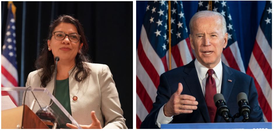 Le président américain Joe Biden et Rashida Tlaib, une des deux premières femmes musulmanes élues à la Chambre des représentants