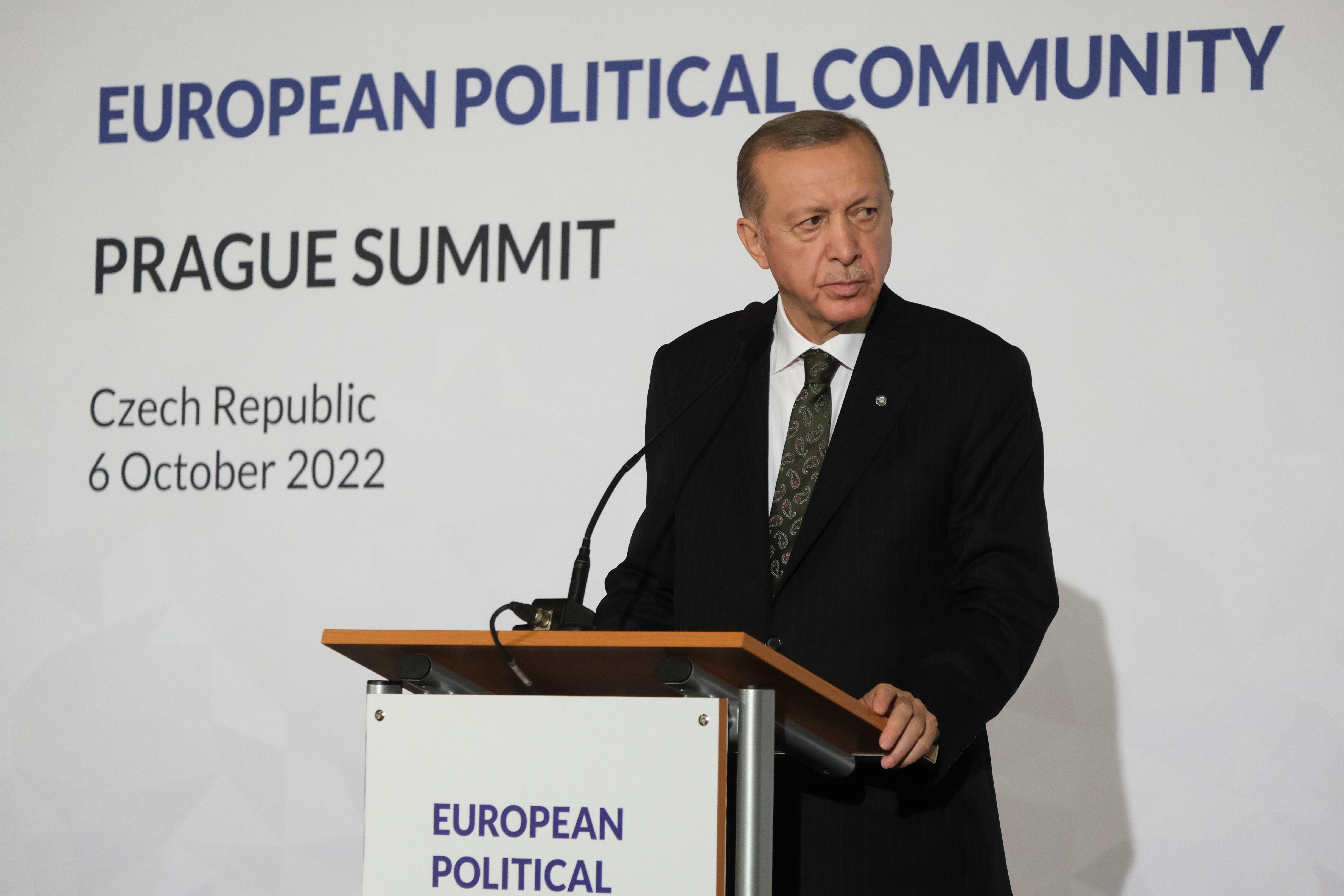 Le président turc Recep Tayyip Erdogan s'exprime lors du lancement de la Communauté politique européenne à Prague, en Tchéquie, le 7 octobre 2022.