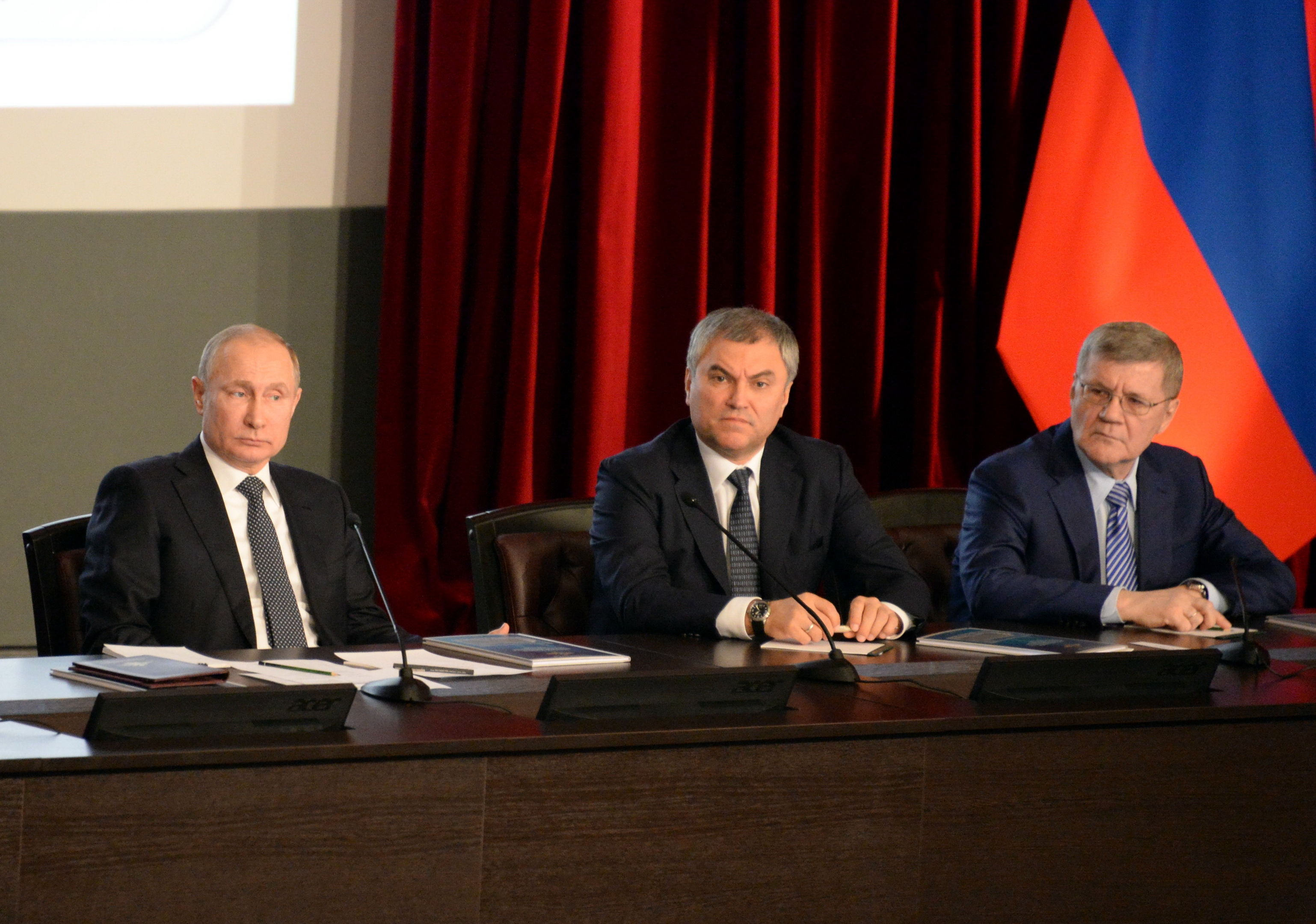 President of the Russian Federation Vladimir Putin, Chairman of the State Duma Vyacheslav Volodin and Prosecutor General Yuri Chaika