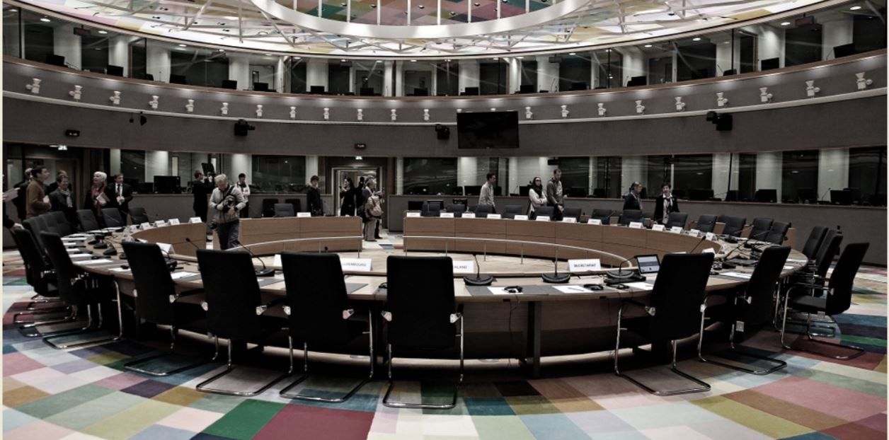 Plenary room in the European Council bulding in Brussels.