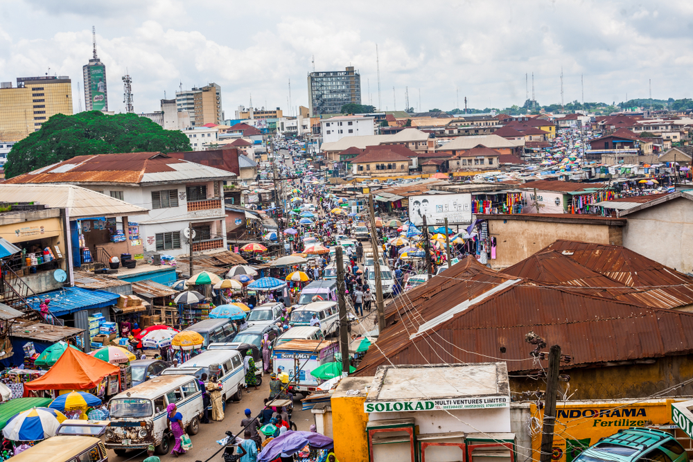 Ibadan, Oyo State (Nigeria) – October 8, 2017 : Cross section of the Ogunpa market