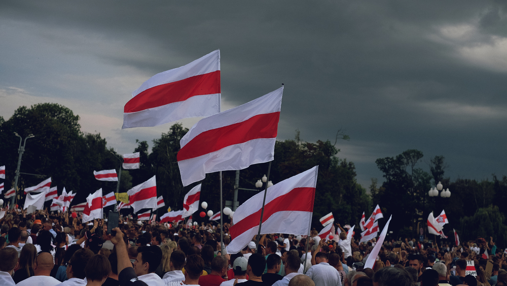 Grodno, Belarus August 19, 2020: Peaceful protests in Belarus. Protesting against dictator president Lukashenko, Belarus 2020. 