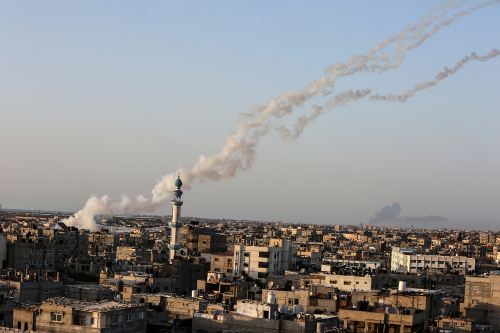 Palestinian factions launch a large batch of rockets from the Gaza Strip towards Israel, on May 11, 2021