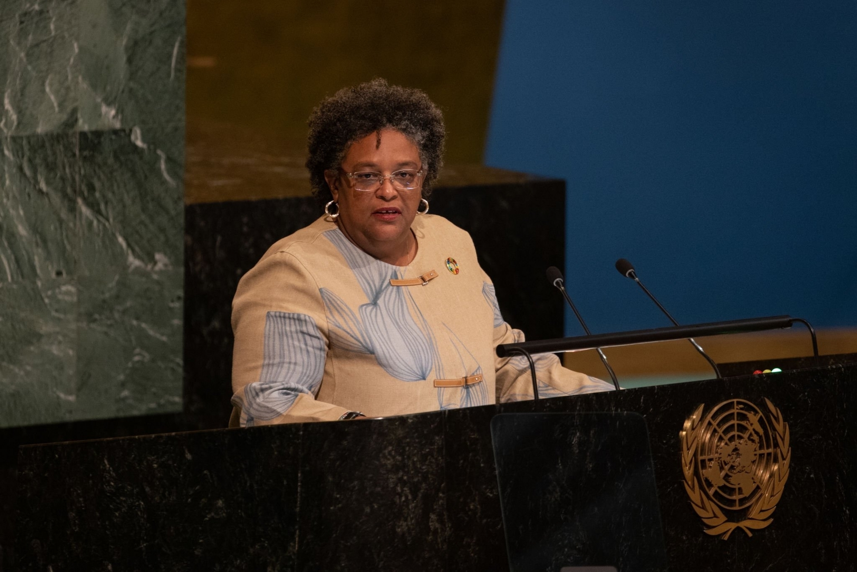 Barbados Prime Minister Mia Mottley speaks at the United Nations General Assembly in New York, USA, on Thursday, September 22, 2022