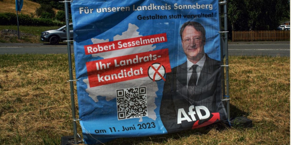 Affiche électorale de l'administrateur de district de Sonneberg, Thuringe, Allemagne, juin, 2023