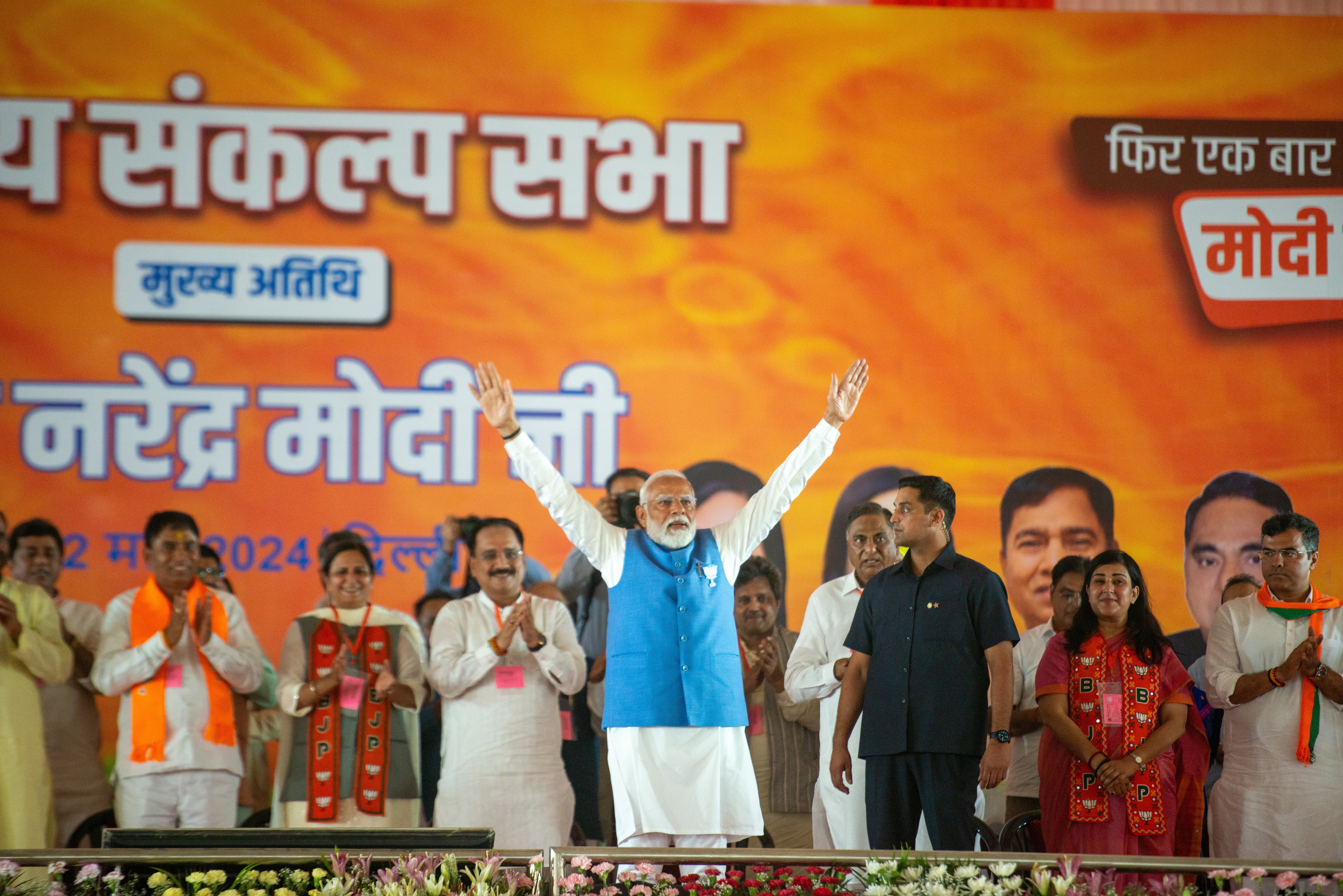 New Delhi, India – May 22, 2024: Prime Minister Narendra Modi addressed a rally in Dwarka ahead of Phase VI of India’s general elections in New Delhi