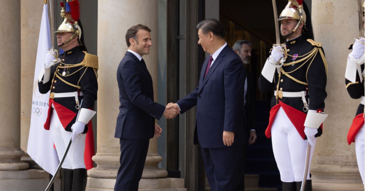 President of France Emmanuel Macron welcomes President of the People's Republic of China Xi Jinping at the Elysee Palace, Paris - 6 May 2024