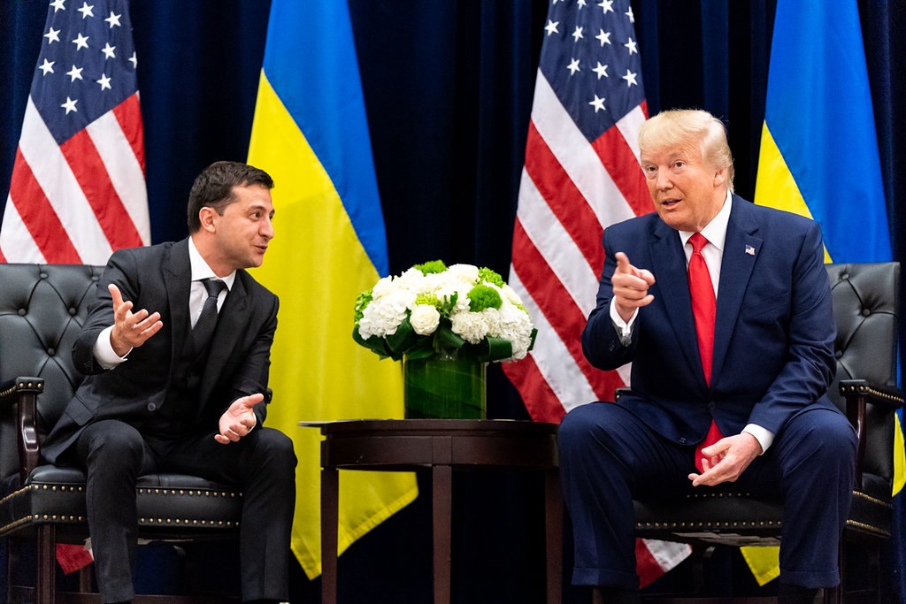 Donald Trump and Ukraine President Volodymyr Zelensky on September 25, 2019, in New York City