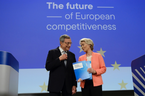 Conférence de presse mario Draghi avec Ursula Von der leyen,Commission européenne Ursula von der LEYEN et Mario DRAGHI avec Ursula von der LEYEN, Bruxelles, 9 septembre 2024.