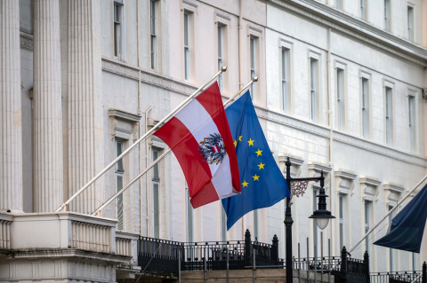 Austrian flag and European Union flag, Vienna