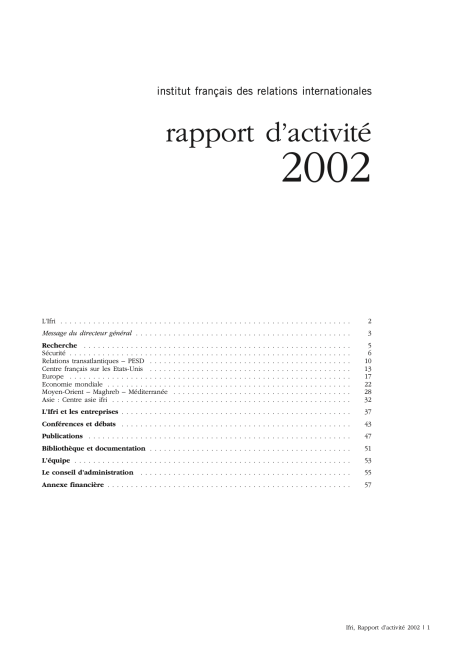 2002 - Couverture du Rapport annuel de l'Ifri