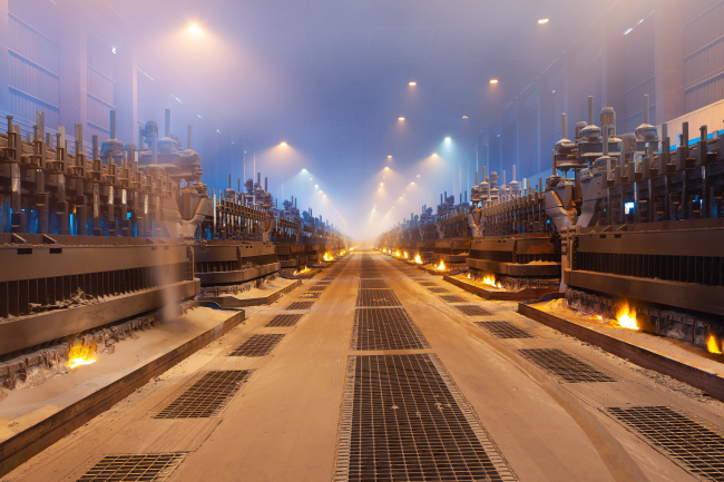  Smelting furnaces in an aluminum plant