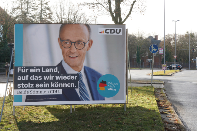 Berlin, Germany - January 24, 2025: CDU billboard for the 2025 German federal election showing party leader and top candidate Friedrich Merz