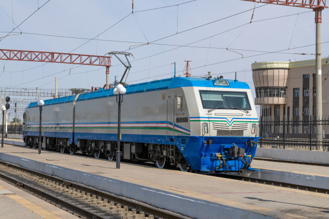 An electric locomotive in Uzbekistan