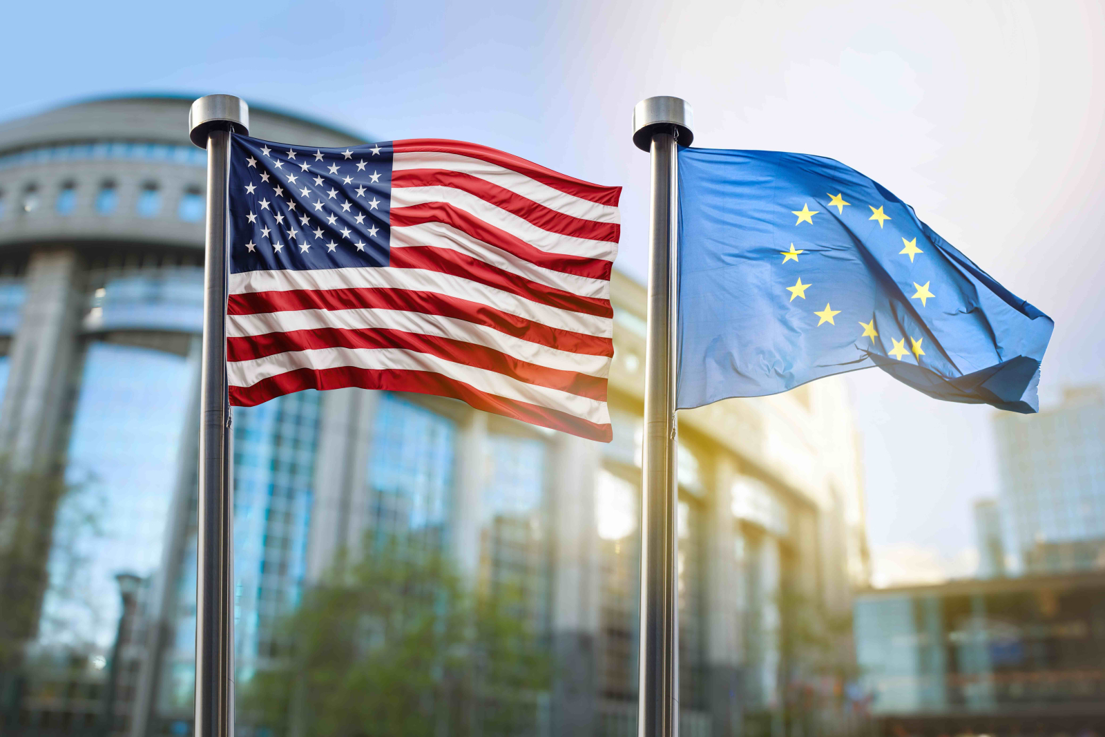 United States of America and EU Flags