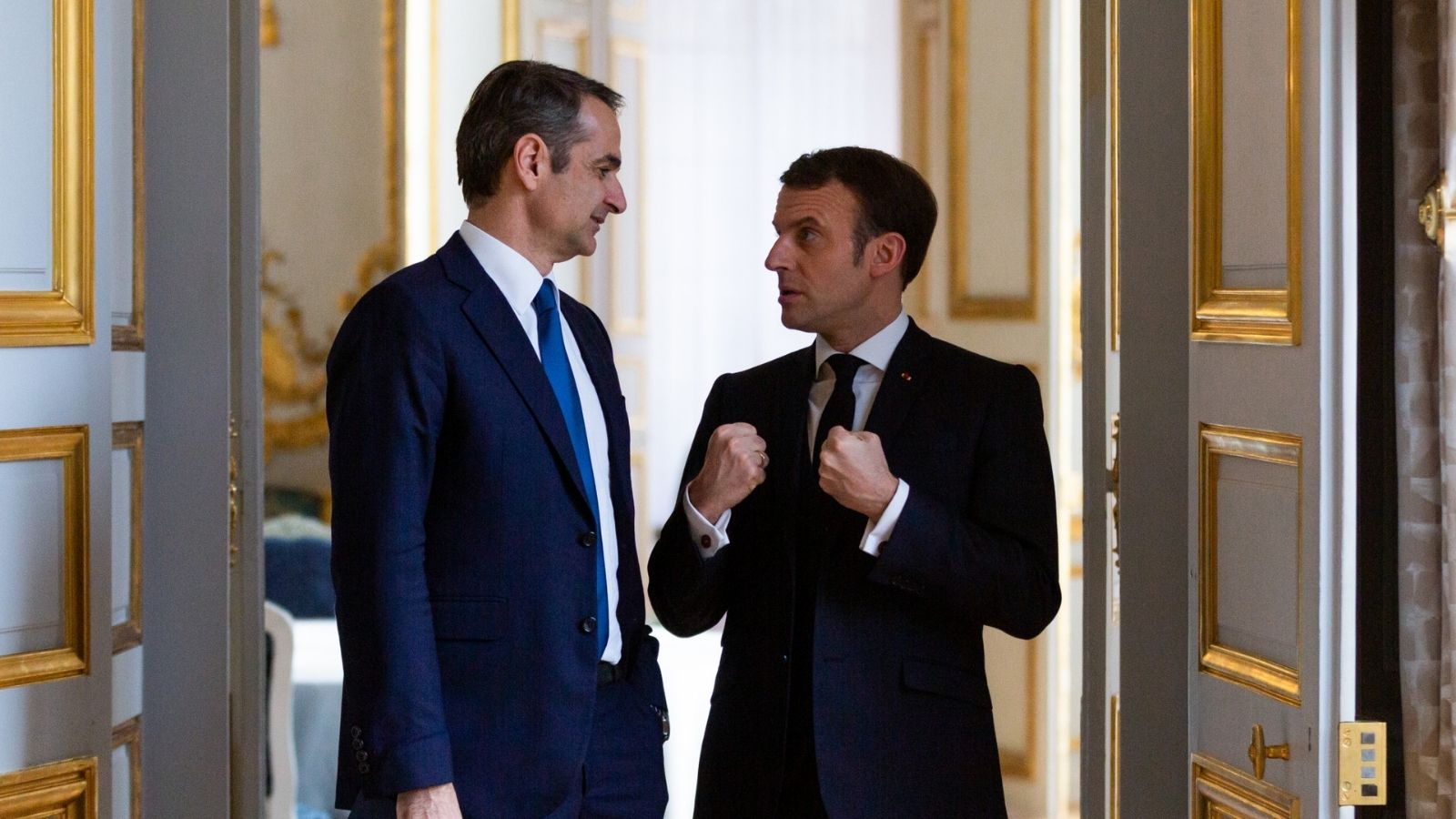 Kyriakos Mitsotakis and Emmanuel Macron